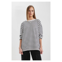 DEFACTO Oversize Fit Crew Neck Striped Thick Sweatshirt Fabric Long Sleeve T-Shirt