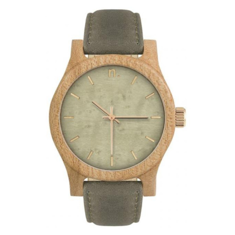 Šedo-olivové dřevěné hodinky s koženým řemínkem pro dámy