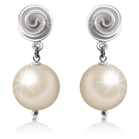 Puzetové stříbrné 925 náušnice - linie spirály, kulička v barvě perleti Šperky eshop
