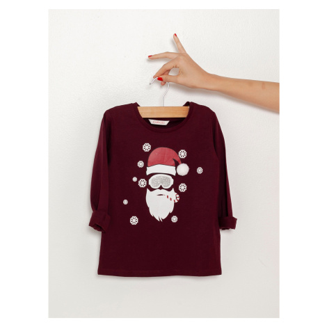 Vínové holčičí tričko s vánočním motivem CAMAIEU - Holky Camaïeu
