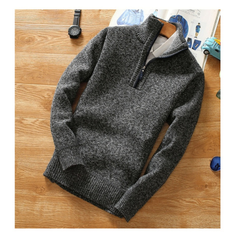 Vlněný pánský svetr na zip zimní melanžový pro pány