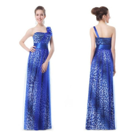 safírové tmavě modré společenské šaty tygrované na jedno rameno Ever-Pretty