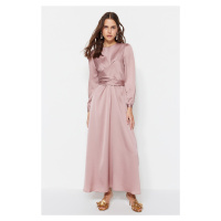 Trendyol Pink Cross Tie Detailed Satin Evening Dress