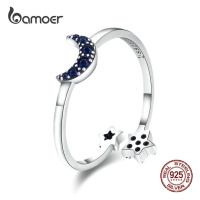 Stříbrný prstýnek modrý měsíc a hvězdy SCR437 LOAMOER