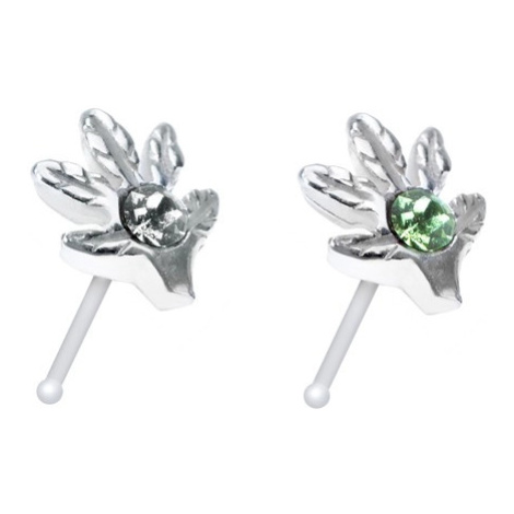 Stříbrný 925 piercing do nosu s listem marihuany a zirkonem - Barva zirkonu: Zelená - G Šperky eshop