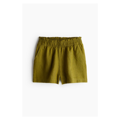 H & M - Lněné šortky - zelená H&M