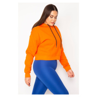 Şans Women's Plus Size Orange Inner Raised 3 Thread Fabric Hooded Sweatshirt