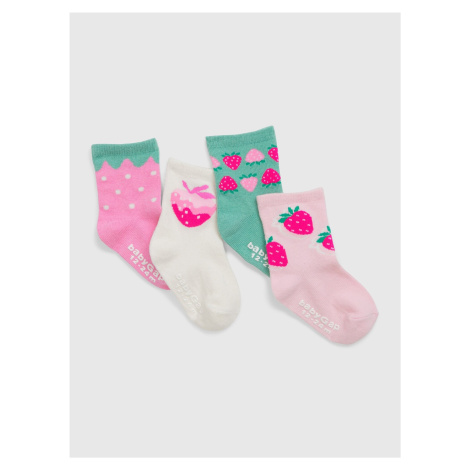 Sada čtyř párů holčičích vzorovaných ponožek v růžové, krémové a zelené barvě GAP