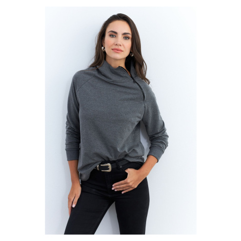 Cool & Sexy Women's Anthracite Zippered Sweatshirt TF11