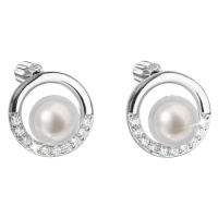Stříbrné náušnice pecky s bílou říční perlou 21022.1B