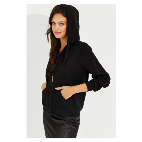 Cool & sexy dámská černá mikina s kapucí na zip DY705