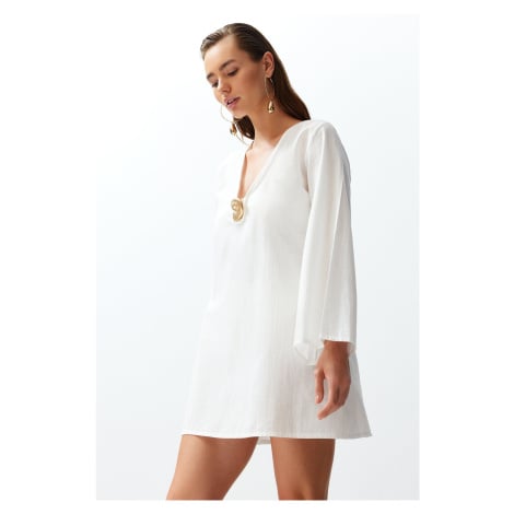 Trendyol White Mini Woven Accessory 100% Cotton Beach Dress