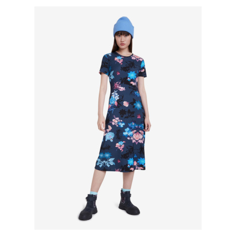 Modré květinové midi šaty Desigual Vest Bouquet | Modio.cz