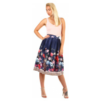 Dámská skládaná půlkolová retro sukně s květinovým potiskem