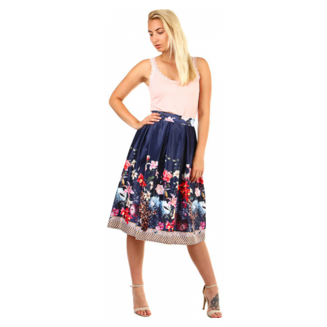 Dámská skládaná půlkolová retro sukně s květinovým potiskem