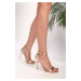 Shoeberry Women's Dianthus Gold Metallic Single Band Heels.