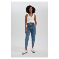 DEFACTO Paperbag High Waist Relaxed Cut Light Straight Leg Ankle Length Jean Trousers