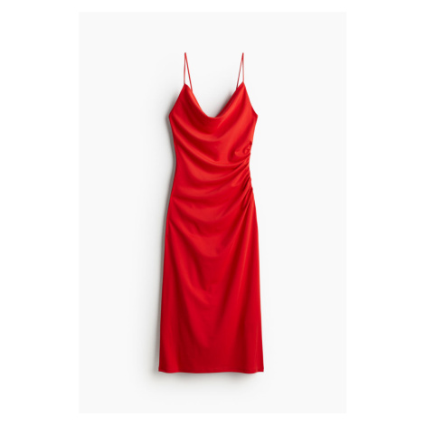 H & M - Řasené šaty's vodopádovým výstřihem - červená H&M
