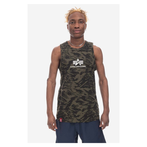 Bavlněné tričko Alpha Industries Basic Tank Camo zelená barva, 126566C.634-green