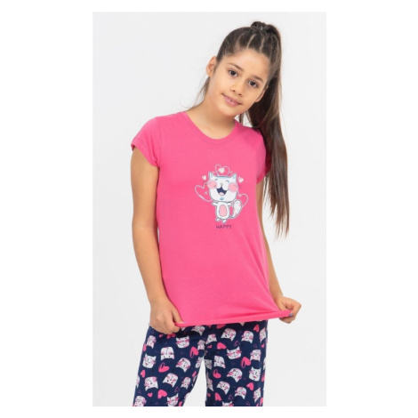 Dětské pyžamo kapri Kotě, 7 - 8, tmavě růžová