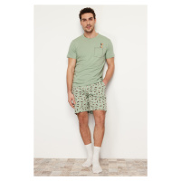 Trendyol Green Regular Fit Printed Knitted Shorts Pajamas Set
