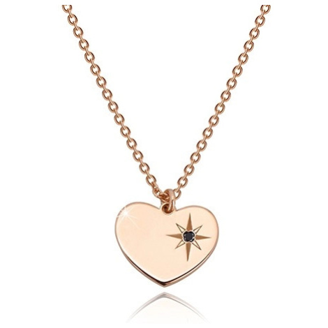 Stříbrný náhrdelník 925, růžovozlatý odstín - symetrické srdce, Polárka, černý diamant Šperky eshop
