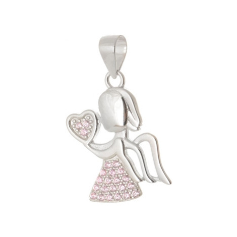 Stříbrný přívěšek anděl s růžovými zirkony STRZ1004F JVD