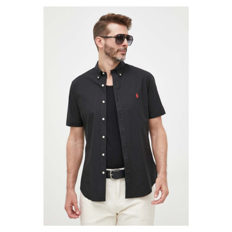 Košile Polo Ralph Lauren pánská, černá barva, slim, s límečkem button-down