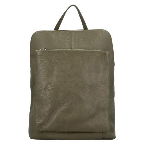Prostorný dámský kožený batoh Jean, tmavě zelený Delami Vera Pelle