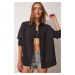 Happiness İstanbul Women's Black Oversized Basic Poplin Shirt