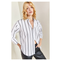 Bianco Lucci Women's One-Pocket Striped Oversize Shirt