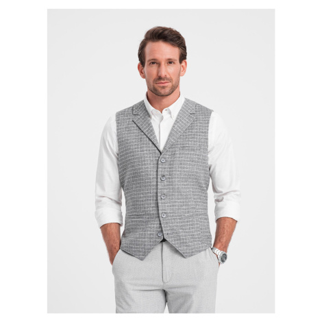 Ombre Men's wool blend blazer with checkered lapels - light grey