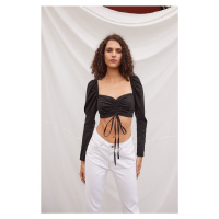 VATKALI Balloon Sleeve Poplin Crop Blouse Black