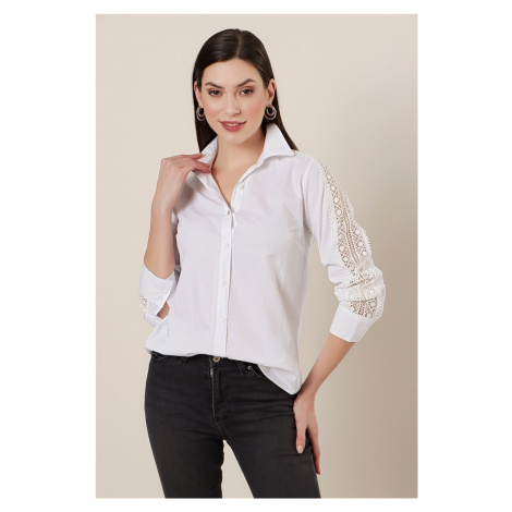 By Saygı Shirt with Lace Detail on the Sleeves is White