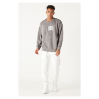 AC&Co / Altınyıldız Classics Men's Gray Oversized Loose Fit Crew Neck Printed on the Front Cotto