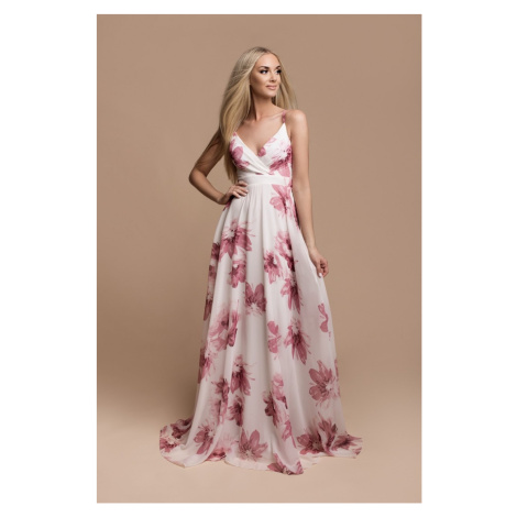 Bílo-růžové květinové šaty na ramínka