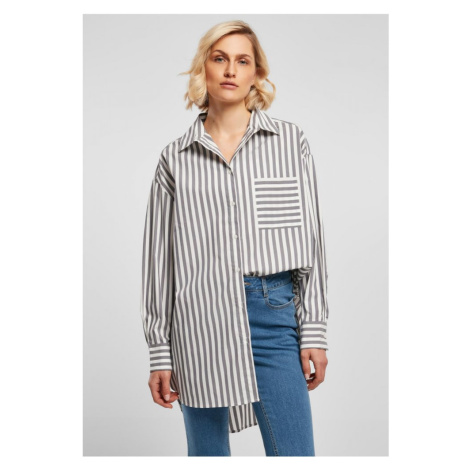 Ladies Oversized Stripe Shirt - white/darkshadow Urban Classics