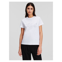 Bílé dámské tričko KARL LAGERFELD Rhinestone Logo - Dámské