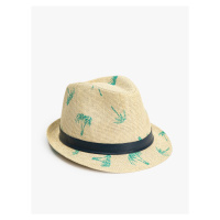 Koton Straw Hat with Band Detail, Palm Pattern