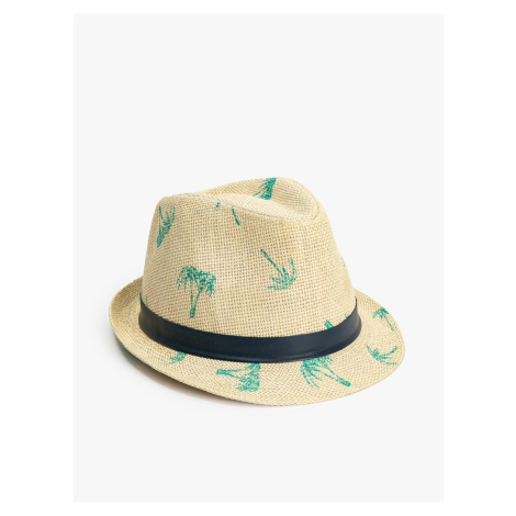 Koton Straw Hat with Band Detail, Palm Pattern