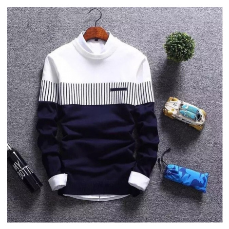 Dvoubarevný svetr s límcem a manžetami pruhovaný pulovr