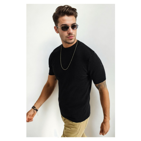 33307 Dewberry Mens Crew Neck Short Sleeve Thin Knit Sweater-BLACK