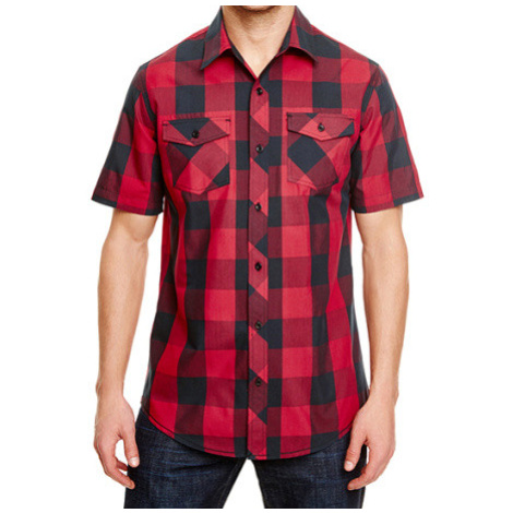 Burnside Pánská košile s krátkým rukávem BU9203 Red - Black -Checked