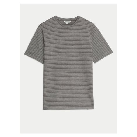 Pruhované tričko s texturou, z čisté bavlny Marks & Spencer smetanová