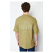 Trendyol Khaki Oversize/Wide Cut Fluffy Text Printed 100% Cotton T-Shirt