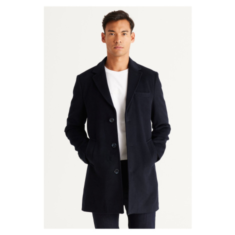 ALTINYILDIZ CLASSICS Men's Navy Blue Standard Fit Normal Cut Monocollar Woolen Overcoat. AC&Co / Altınyıldız Classics