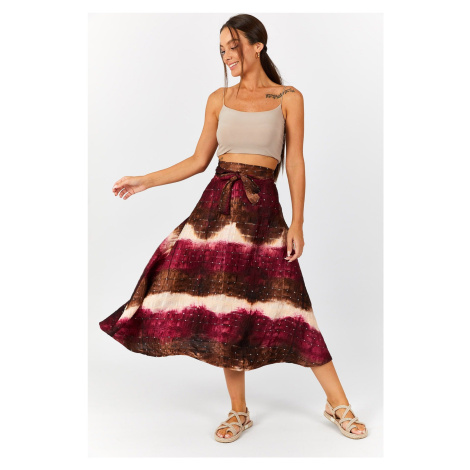 armonika Women's Plum Batik Patterned Sequin Tie Waist Skirt