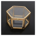 Skleněná krabička na prstýnky Hexagon se zlatým rámem