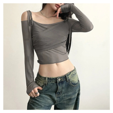 Přiléhavý crop top s dlouhými rukávy