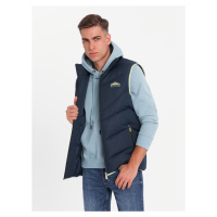 Ombre Men's quilted sleeveless jacket with neon accents - navy blue